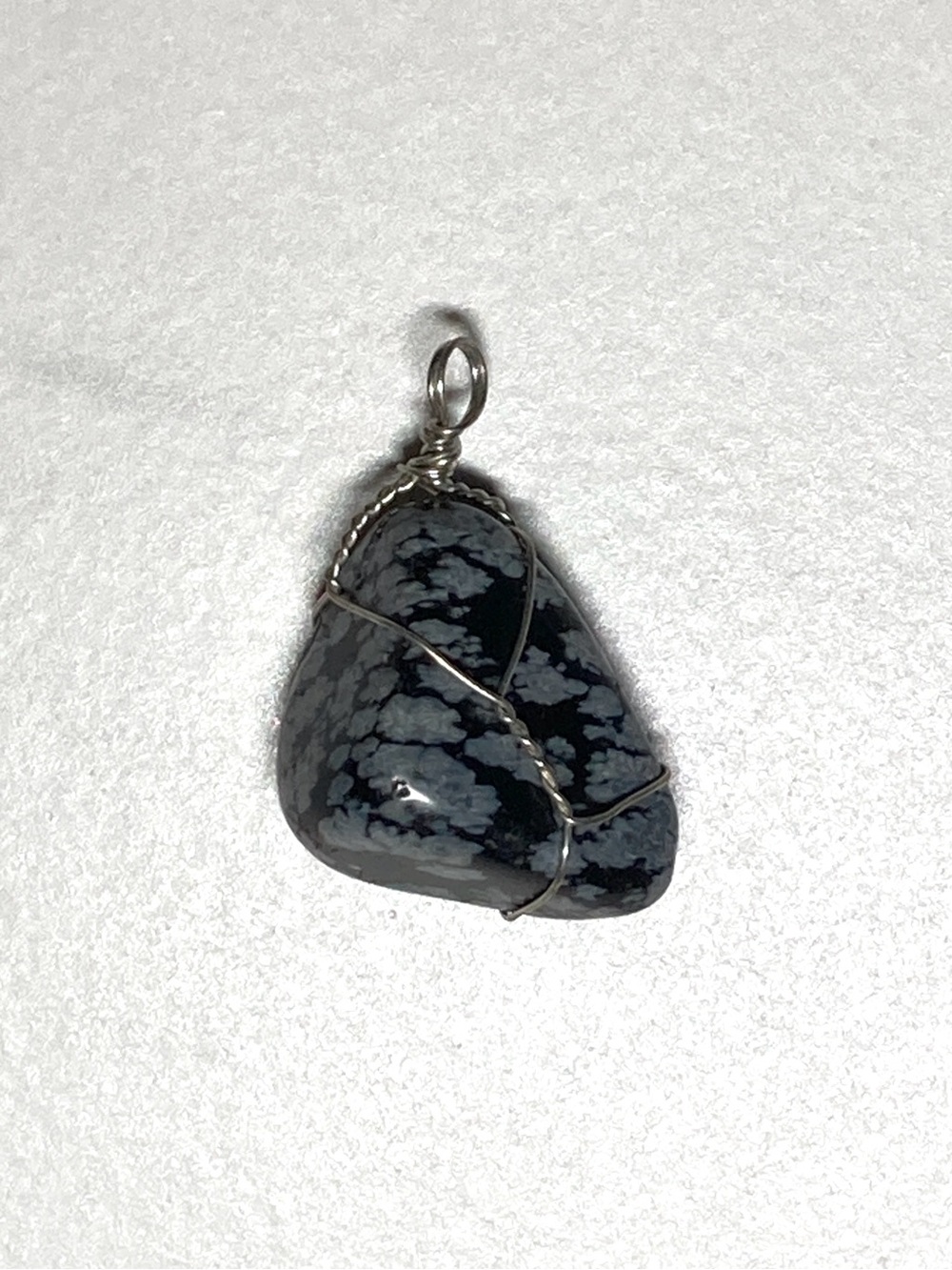Snowflake Obsidian Wire-Wrap Pendant in Black and Gray Boho